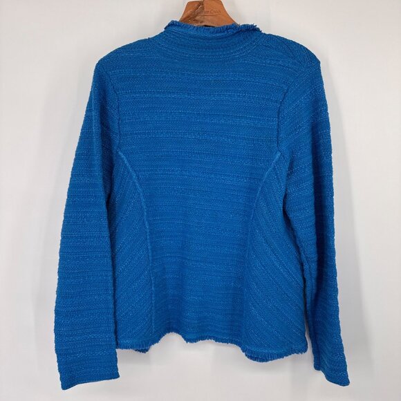Chicos 1 Womens Blue Textured Open Front cardigan Jacket Size Medium cotton - Picture 14 of 15
